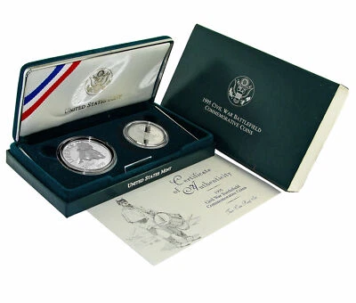 1995-S CIVIL WAR BATTLEFIELD COMMEMORATIVE 2-COIN PROOF SET ~ BOX AND COA INCL. - Image 1 of 4