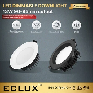 13W LED DOWNLIGHTS 90MM SLIM RECESSED DIMMABLE TRI COLORS FLICKER FREE AU SOCKET - Picture 1 of 18