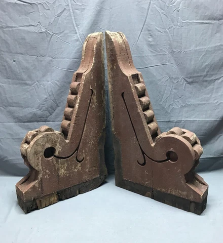 Pair Antique Wood Corbel Roof Gingerbread Brackets Chocolate Brown VTG 1570-22B Cover