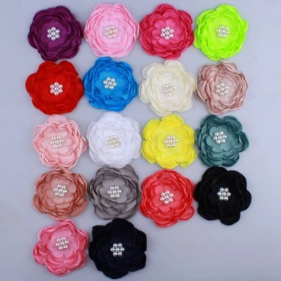 10PCS 9.2CM Fashion Burned Satin Fabric Flowers With Bead For Clothes Accessory - Image 1 of 4