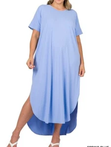 Zenana Dress Womens Split Hem High Low Short Sleeve Pockets Plus Size 1X 2X 3X - Picture 1 of 7