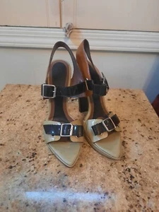 Marni Olive Green /Blk /Brown Platform Slingback Heels w/Buckle Detail sz 38 - Picture 1 of 7