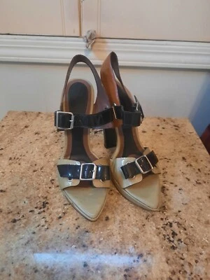 Marni Olive Green /Blk /Brown Platform Slingback Heels  w/Buckle Detail sz 38 - Image 1 of 4