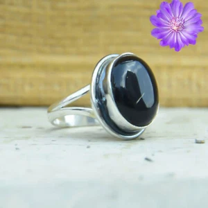 Black Onyx Gemstone 925 Sterling Silver Ring Handmade Jewelry Ring For Gift - Picture 1 of 3