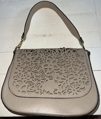 Avorio taupe beige genuine leather small handle laser cutout handbag purse - Image 1 of 4