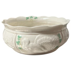 Vintage Belleek Ireland Porcelain Green Mark Turkey Thanksgiving Center Bowl 9" - Picture 1 of 9