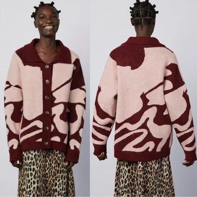 Кардиган Free People Dansom Madder негабаритный коренастый абстрактный свитер 12 большой - Изображение 1 из 4