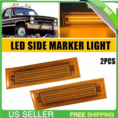 For GMC V1500 V2500 V3500 Pickup 87-91 LED Front Bumper Side Marker Light Amber - Image 1 of 4