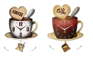 Orologio da Parete per Cucina Design Moderno Caffè Caffettiera Orologi a Pendolo - Picture 1 of 6