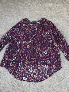 Lane Bryant Shirt Size 22-24 purple long sleeve floral top - Picture 1 of 15