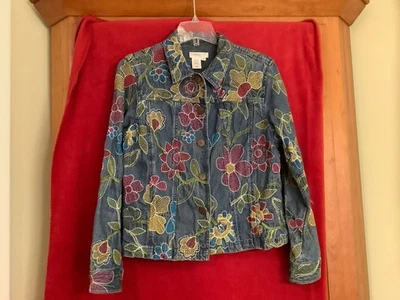 Coldwater Creek Vintage Floral Embroidered  Denim Jean Jacket Boho Size  Medium - Image 1 of 3