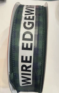 1.5” x 100ft Wired Edge Ribbon. Green Navy Plaid Christmas,  Fall Winter - Picture 1 of 3