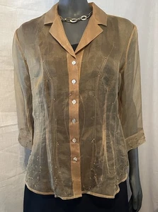 Harris Wallace Vintage Seidenbluse Größe 10 braun mit Akzenten - Bild 1 von 8