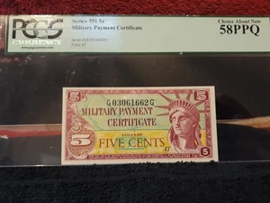 Series 591 5 cent Military Payment Certificate MPC Choice About New 58PPQ! - Picture 1 of 6