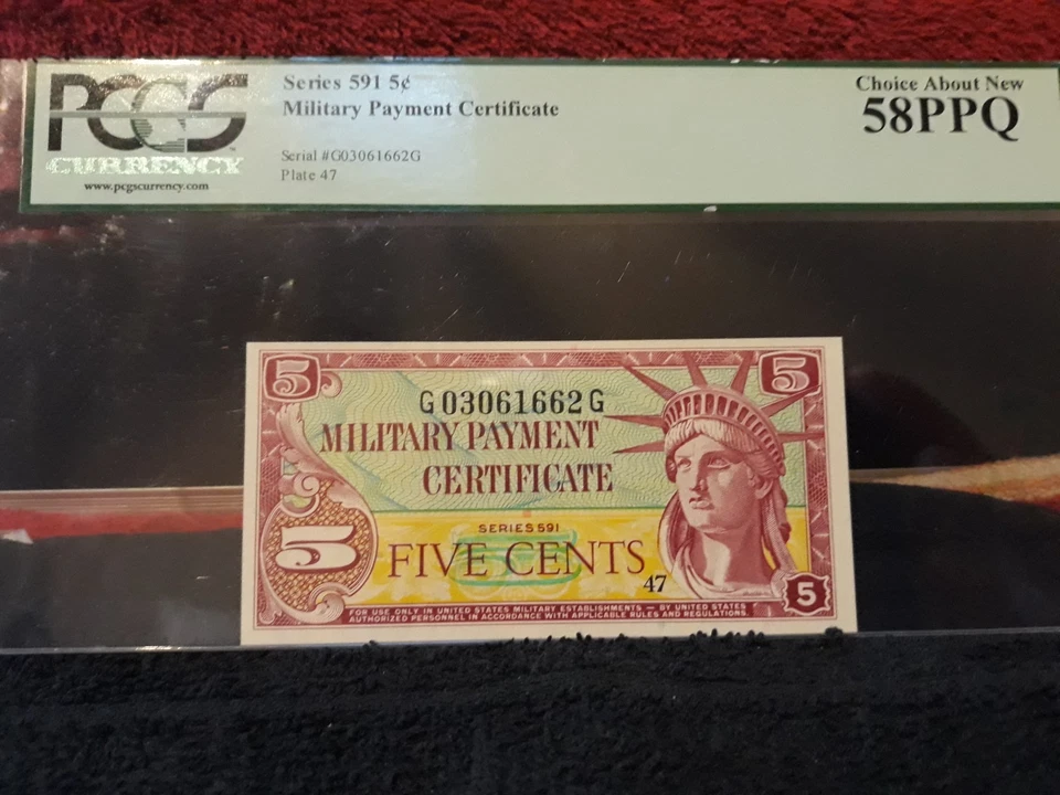Series 591 5 cent Military Payment Certificate MPC Choice About New 58PPQ! - Image 1 of 4