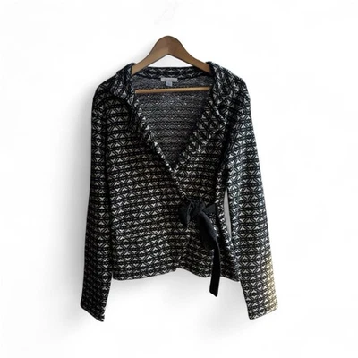 Cardigã feminino Garnet Hill envoltório de lã de cordeiro tamanho M suéter cinza manga longa macio - Imagem 1 de 4