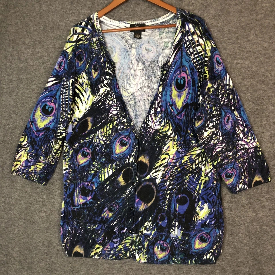 Кардиган Lane Bryant свитер женский 22/24 павлинье перо печать на пуговицах плюс S - Изображение 1 из 4
