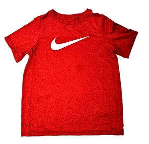 Nike Dri Fit T Shirt Size L Boys Red w/ White Swoosh Logo - Picture 1 of 7