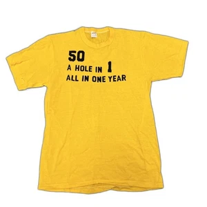 Camiseta de golf True Vintage años 70 hoyo en uno amarilla ropa deportiva etiqueta para hombre L EE. UU. - Imagen 1 de 7