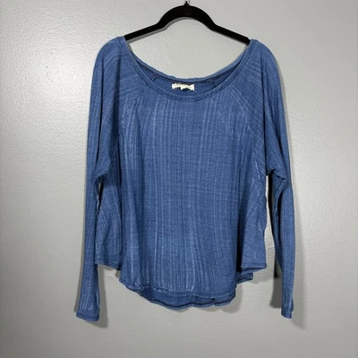 Женский минималистский синий топ Lagenlook из ткани и камня — размер средний — расслабленная футболка - Изображение 1 из 4