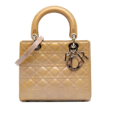 Cartera de cuero auténtica Dior mediana charol Cannage dama Dior marrón beige Foto 1 de 4