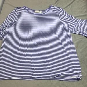Chicos Damengröße 3 blau & weiß gestreiftes 3/4-Arm-Top mit Knopfmanschettendetail - Bild 1 von 7