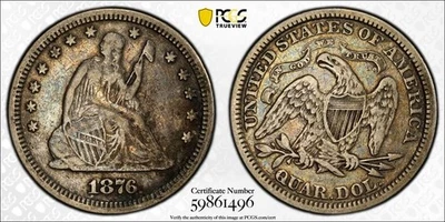 1876 P PCGS VF20 - Toned Silver Seated Quarter 25C US Coin #56186A - Image 1 of 4