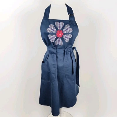 VTG 70s Apron Pinafore Dress Smock Wrap Dress Blue Heart Applique by JO-SY ~S/M - Image 1 of 4