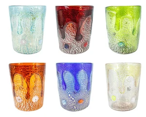 Set of Six 6 Murano Glass Art Tumblers Orange Blue Red Green Multi Millefiori - Picture 1 of 22