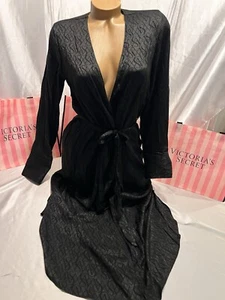 Victoria's Secret Satin Morgenmantel Kleid volle Länge wunderschön XS/S schwarz Logo - Bild 1 von 3