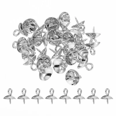 Eye Pin Bail Peg Pendants, 30Pcs 10x8mm Steel Mini Screw Eye Pin, Silver Tone - Изображение 1 из 4