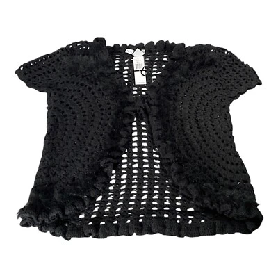 Cárdigan RXB para mujer L negro ganchillo ojales imitación piel recortado manga corta Y2K Foto 1 de 4