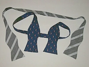 NWOT LOT 2 NEW TOMMY HILFIGER MENS SILK NECKTIES BOW TIES USA PINK FISH STRIPES - Picture 1 of 6
