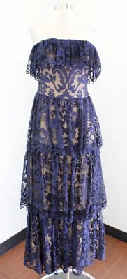 ML Monique Lhuillier полночь кружева без бретелек ярусный вечернее платье официальное платье 6 - Изображение 1 из 4