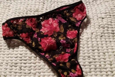 Victoria's Secret винтажный сексуальный черный печать стринги трусики Sz Lg (работает маленький) - Изображение 1 из 4