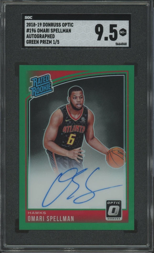 2018-19 Panini Optic Omari Spellman Autograph Green Rated Rookie /5 #196 SGC 9.5 - Image 1 of 1
