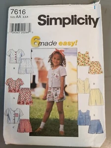 Simplicity 7616 Mädchen 6 Made Easy Shorts und Shirt Größe AA 2 3 4 ungeschnitten - Bild 1 von 2