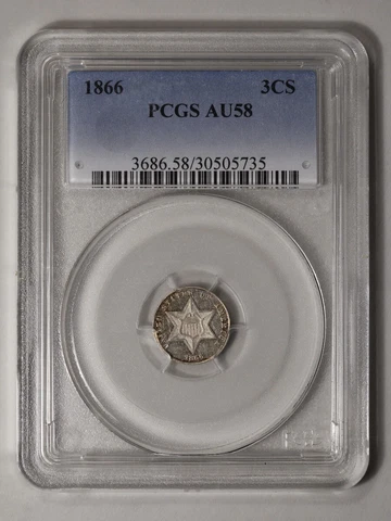 1866 3CS Three Cent Silver PCGS AU58 Cover