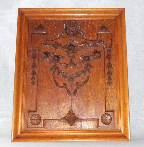 Antique 19th cen French Floral Fruit Nuts Carved Wood Framed 22" Salvage Panel Cover