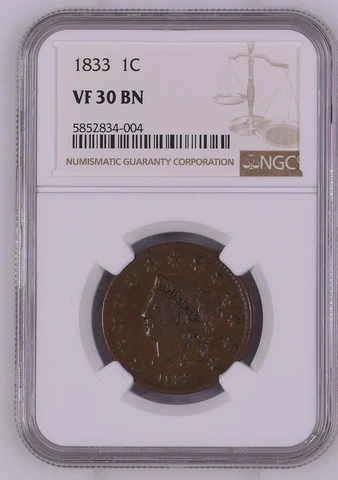 1833 NGC VF30BN Coronet head large cent Cover