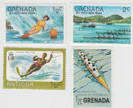 GRENADA & ANTIGUA 1975-77 Desfile acuático de Pascua Remo Esquí acuático Barco Carrera MNH Foto 1 de 1