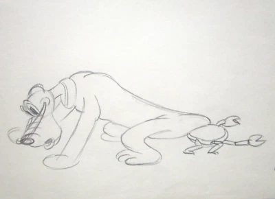 '37 MICKEY MOUSE HAWAIIN  PLUTO dog crab WALT DISNEY ORIGINAL PRODUCTION DRAWING - Image 1 of 2