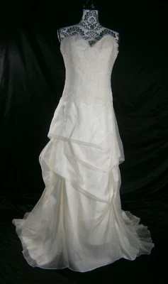 Somsi Couture Wedding Gown Bridal Dress 12-14 Ivory Lace Organza Zip Buttons - Image 1 of 4