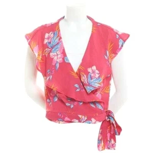  A. Byer Sleeveless Ruffle Surplus Crop Top Coral Floral.  Size: XL - Picture 1 of 1
