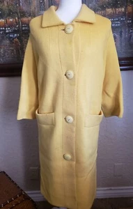 SEBASTIAN ITALY  Vintage Pale Yellow Wool Ribbed Coat  - Picture 1 of 12