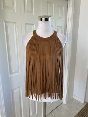 Blusa Halter Soprano Camel Flecos Imitación Gamuza L T7018SUJ Nueva con Etiquetas Foto 1 de 4
