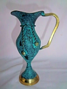 NEW! Picher Vase Solid Brass Turquoise Color & Goldtone Brassmates Laton Macizo - Picture 1 of 4