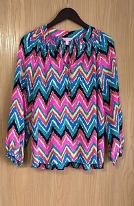 Lilly Pulitzer | SZ Medium | Colorful Multicolor Zig Zag Bright Fun Silk Blouse - Picture 1 of 11