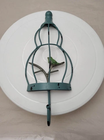 Vtg Farm House Country Style Green Birdcage Wall Hook Hanging Decorative Display Cover