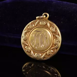 Antiguo Colgante Victoriano Oro Amarillo 14K Patrón Tejido Grabado - Imagen 1 de 4